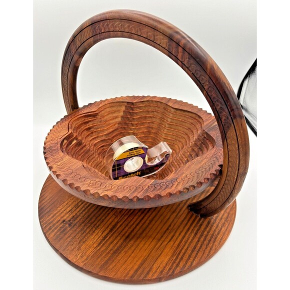 Handmade Carved Wooden Collapsible Basket Folding Dry‎ Fruit Handled Bowl Trivet - Picture 9 of 14